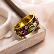 Vintage Multicolor Cutout Flower Ring Plated Ancient Gold Engagement Ring