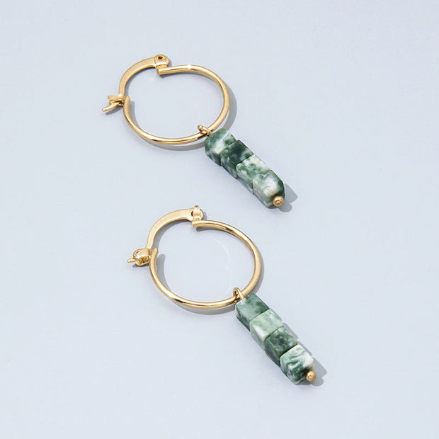 Retro Fashion Broken Malachite Green Natural Stone Earrings