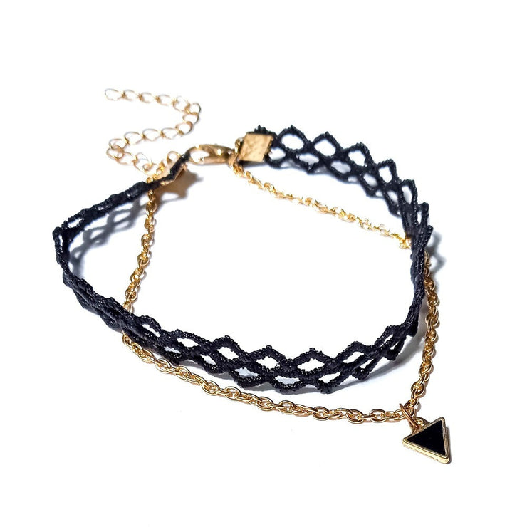 Geometric pendant lace anklet