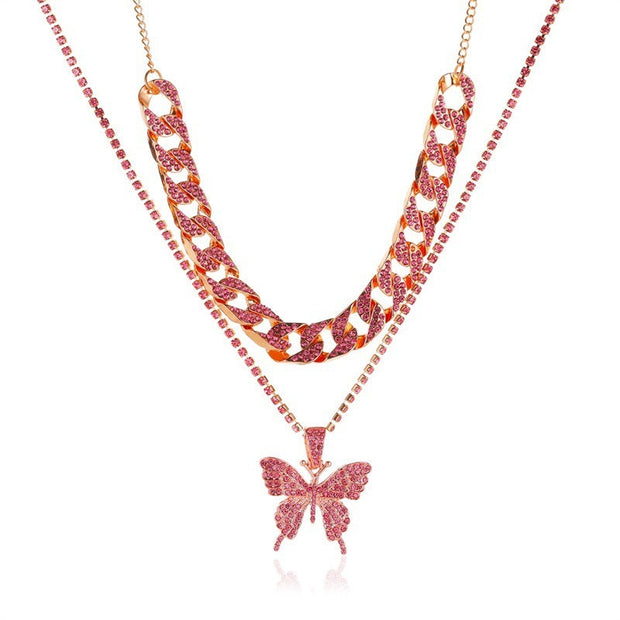 Rhinestone butterfly necklace