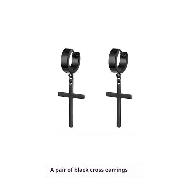 Cross Stud Earrings Male European Hip Hop