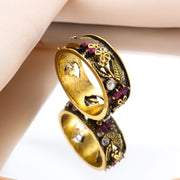 Vintage Multicolor Cutout Flower Ring Plated Ancient Gold Engagement Ring