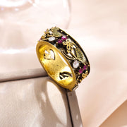 Vintage Multicolor Cutout Flower Ring Plated Ancient Gold Engagement Ring