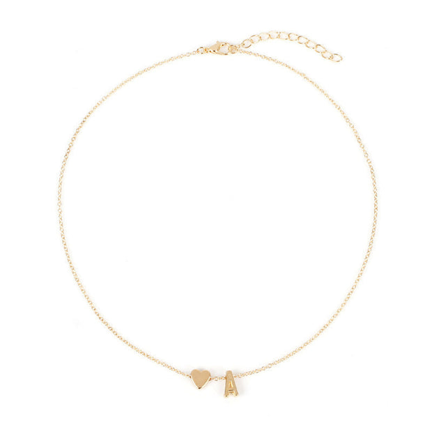 Peach Heart Shaped Letter Necklace Clavicle Chain Necklace