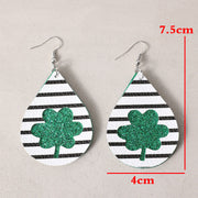 New Green Festival Water Drop Vintage Leopard Print Double-layer Plaid Earrings