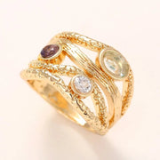 Gradient Color Geometric Multi-layer Lines March Light Color Gem Ring