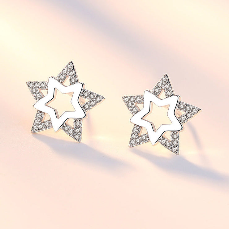 Women's Fashion Refined Rhinestone Double Star Ear Rings
