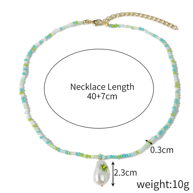 Green Crystal Beaded Necklace Female Flower Necklace