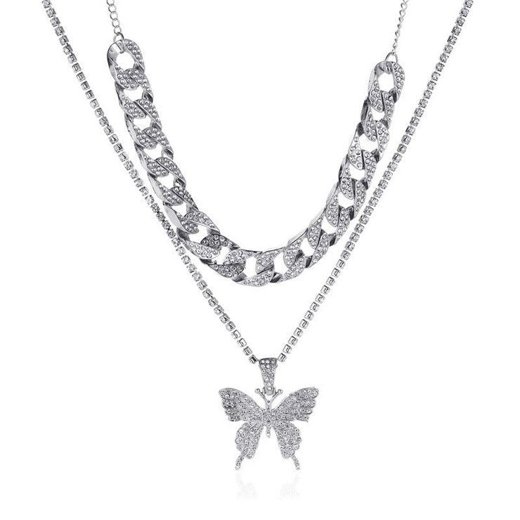 Rhinestone butterfly necklace