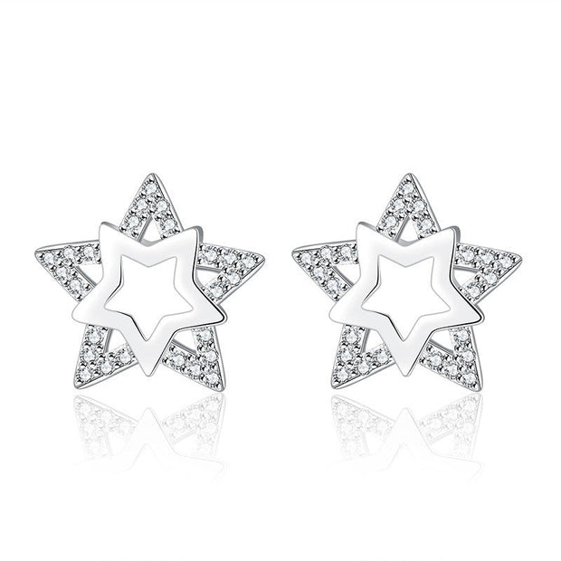 Women's Fashion Refined Rhinestone Double Star Ear Rings