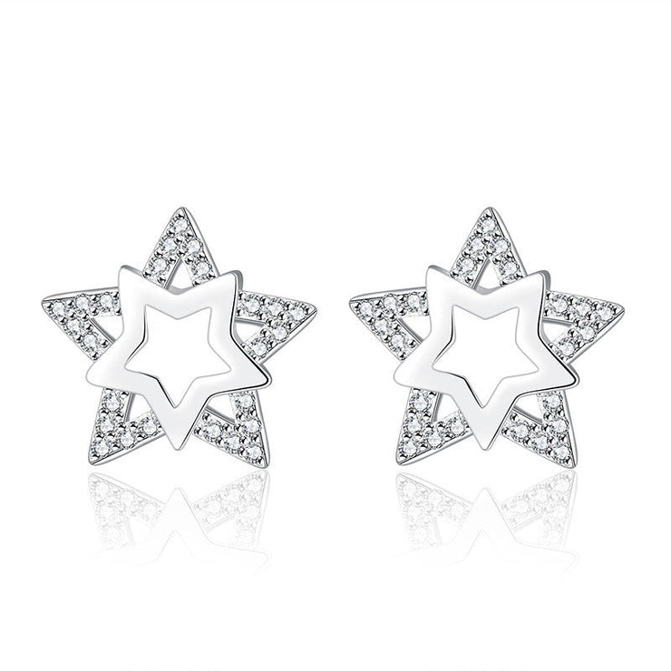 Women's Fashion Refined Rhinestone Double Star Ear Rings