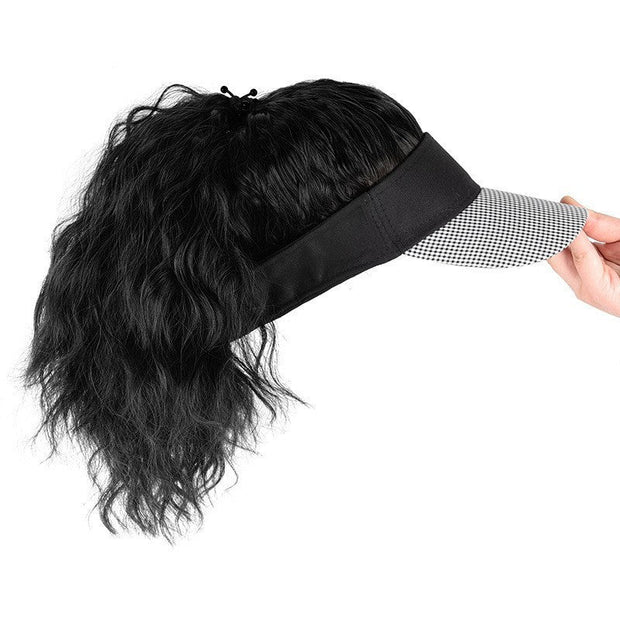 Wig Hat Integrated Women's Fashion Ponytail Wool Fiber Hair Houndstooth Cap Baseball Hat Wig